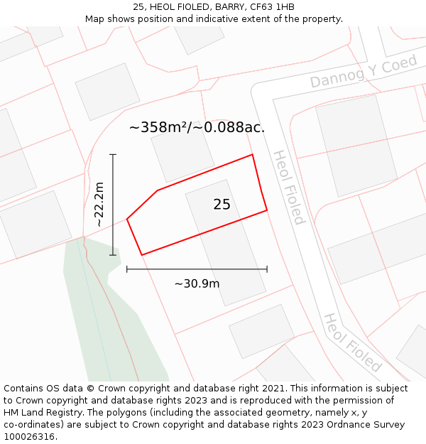 25, HEOL FIOLED, BARRY, CF63 1HB: Plot and title map