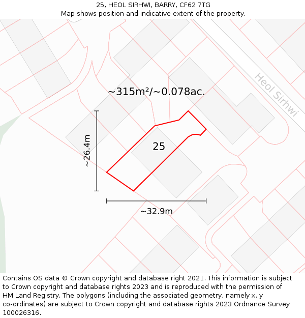 25, HEOL SIRHWI, BARRY, CF62 7TG: Plot and title map