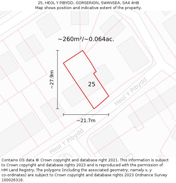 25, HEOL Y PIBYDD, GORSEINON, SWANSEA, SA4 4HB: Plot and title map