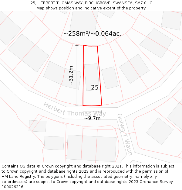 25, HERBERT THOMAS WAY, BIRCHGROVE, SWANSEA, SA7 0HG: Plot and title map