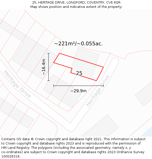 25, HERITAGE DRIVE, LONGFORD, COVENTRY, CV6 6QR: Plot and title map
