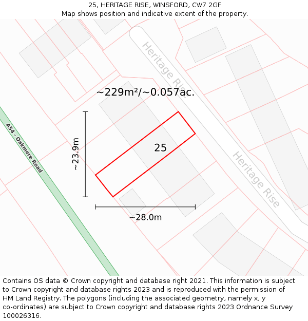 25, HERITAGE RISE, WINSFORD, CW7 2GF: Plot and title map
