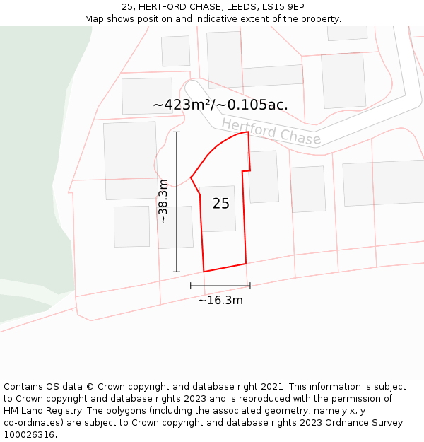 25, HERTFORD CHASE, LEEDS, LS15 9EP: Plot and title map