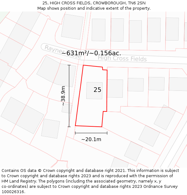 25, HIGH CROSS FIELDS, CROWBOROUGH, TN6 2SN: Plot and title map