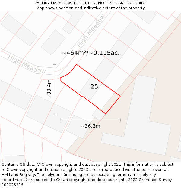 25, HIGH MEADOW, TOLLERTON, NOTTINGHAM, NG12 4DZ: Plot and title map