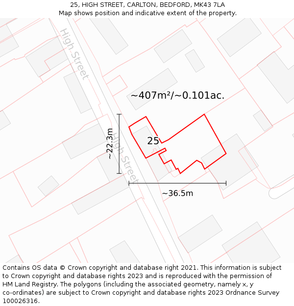 25, HIGH STREET, CARLTON, BEDFORD, MK43 7LA: Plot and title map