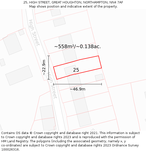 25, HIGH STREET, GREAT HOUGHTON, NORTHAMPTON, NN4 7AF: Plot and title map