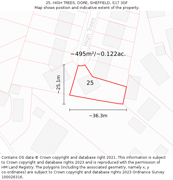 25, HIGH TREES, DORE, SHEFFIELD, S17 3GF: Plot and title map