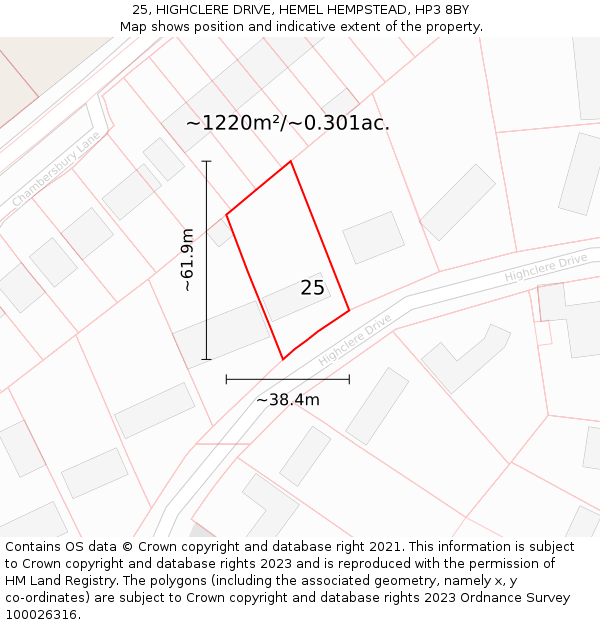 25, HIGHCLERE DRIVE, HEMEL HEMPSTEAD, HP3 8BY: Plot and title map