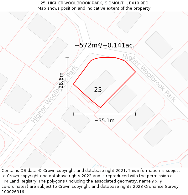 25, HIGHER WOOLBROOK PARK, SIDMOUTH, EX10 9ED: Plot and title map