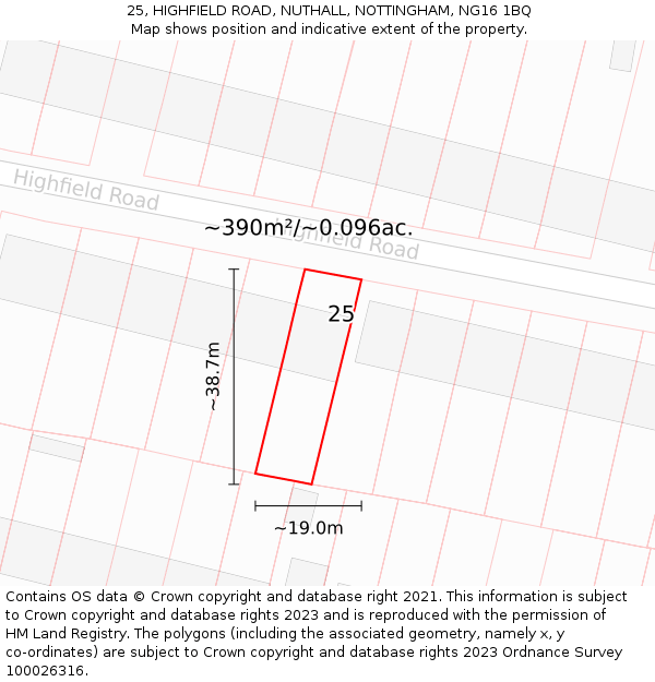 25, HIGHFIELD ROAD, NUTHALL, NOTTINGHAM, NG16 1BQ: Plot and title map