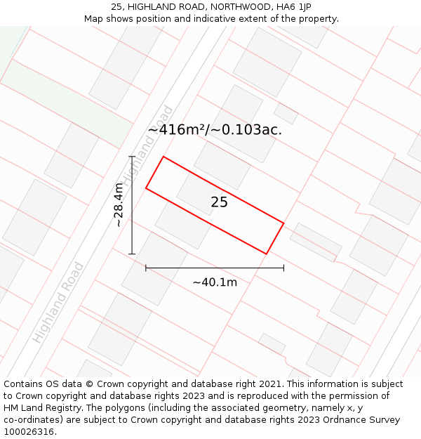 25, HIGHLAND ROAD, NORTHWOOD, HA6 1JP: Plot and title map