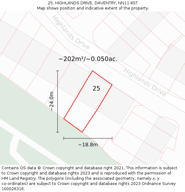 25, HIGHLANDS DRIVE, DAVENTRY, NN11 8ST: Plot and title map