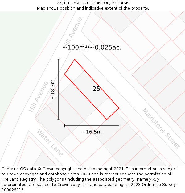 25, HILL AVENUE, BRISTOL, BS3 4SN: Plot and title map