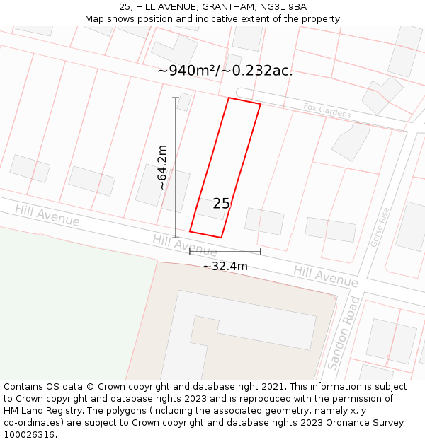 25, HILL AVENUE, GRANTHAM, NG31 9BA: Plot and title map