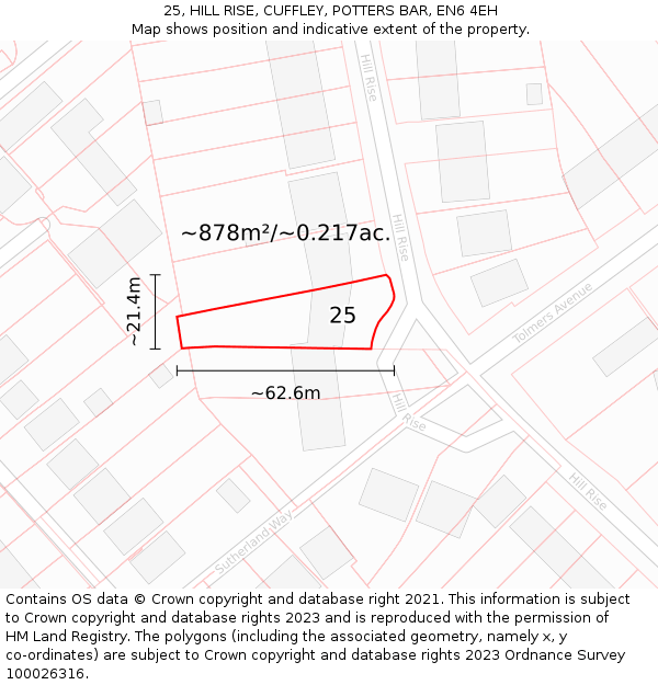 25, HILL RISE, CUFFLEY, POTTERS BAR, EN6 4EH: Plot and title map