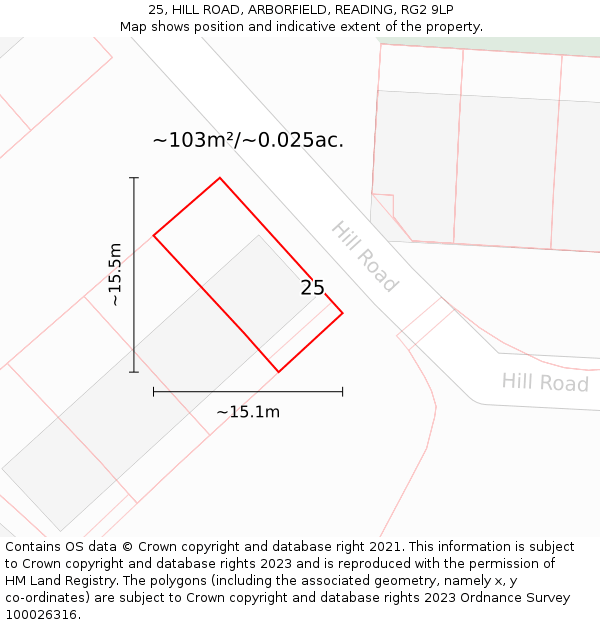 25, HILL ROAD, ARBORFIELD, READING, RG2 9LP: Plot and title map