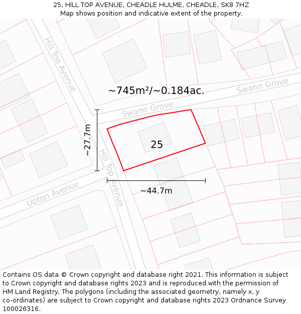 25, HILL TOP AVENUE, CHEADLE HULME, CHEADLE, SK8 7HZ: Plot and title map