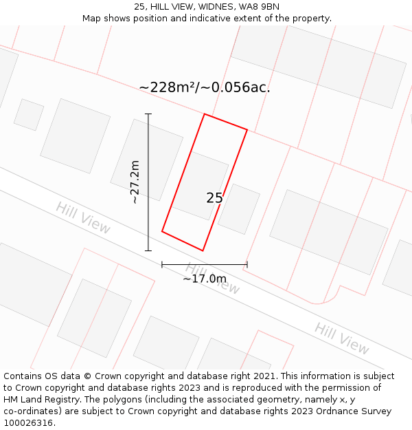 25, HILL VIEW, WIDNES, WA8 9BN: Plot and title map