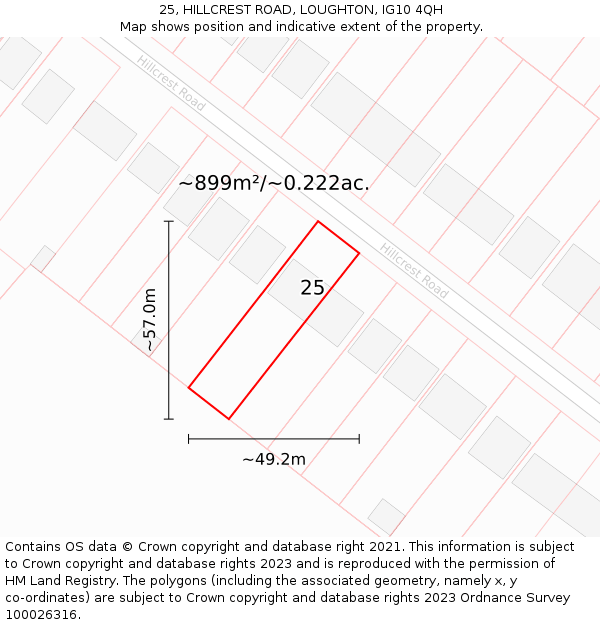 25, HILLCREST ROAD, LOUGHTON, IG10 4QH: Plot and title map