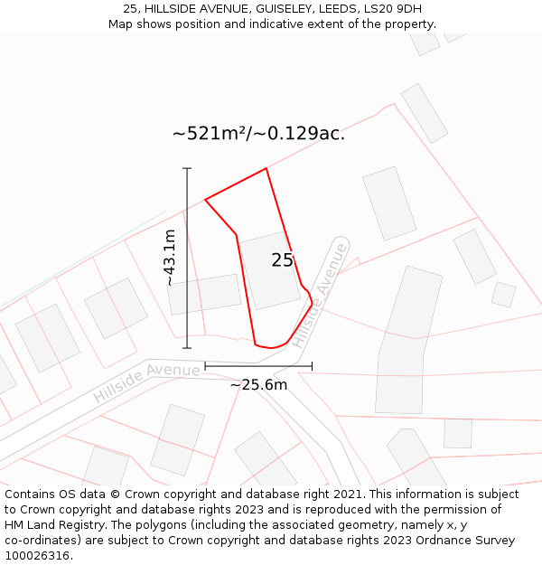 25, HILLSIDE AVENUE, GUISELEY, LEEDS, LS20 9DH: Plot and title map