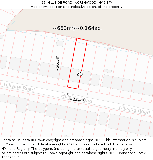 25, HILLSIDE ROAD, NORTHWOOD, HA6 1PY: Plot and title map