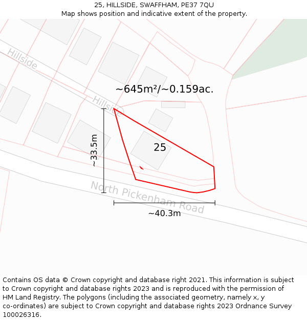 25, HILLSIDE, SWAFFHAM, PE37 7QU: Plot and title map