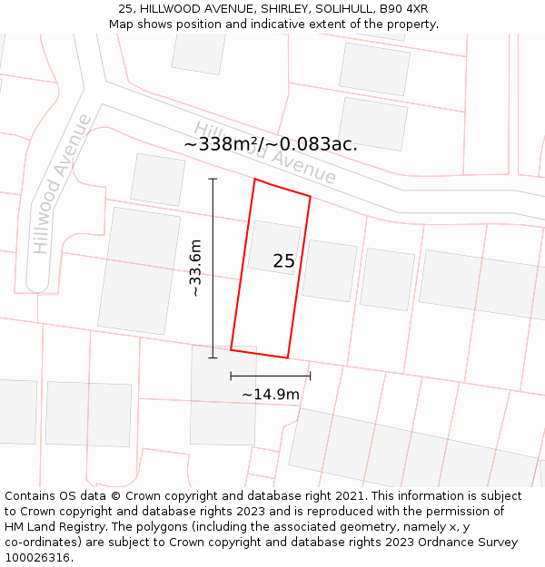 25, HILLWOOD AVENUE, SHIRLEY, SOLIHULL, B90 4XR: Plot and title map