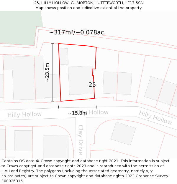 25, HILLY HOLLOW, GILMORTON, LUTTERWORTH, LE17 5SN: Plot and title map