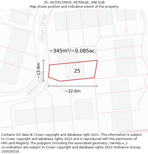 25, HILTON DRIVE, PETERLEE, SR8 5UB: Plot and title map