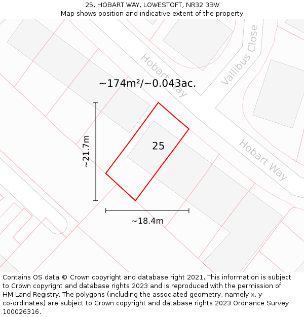 25, HOBART WAY, LOWESTOFT, NR32 3BW: Plot and title map