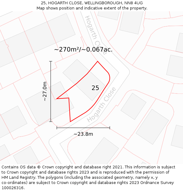 25, HOGARTH CLOSE, WELLINGBOROUGH, NN8 4UG: Plot and title map