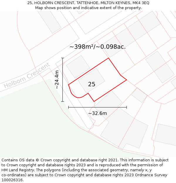 25, HOLBORN CRESCENT, TATTENHOE, MILTON KEYNES, MK4 3EQ: Plot and title map