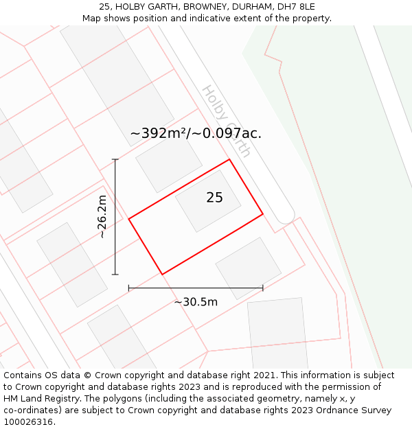 25, HOLBY GARTH, BROWNEY, DURHAM, DH7 8LE: Plot and title map