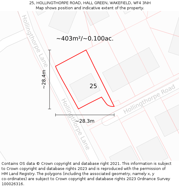 25, HOLLINGTHORPE ROAD, HALL GREEN, WAKEFIELD, WF4 3NH: Plot and title map