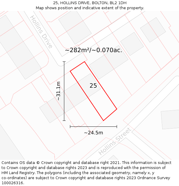 25, HOLLINS DRIVE, BOLTON, BL2 1DH: Plot and title map
