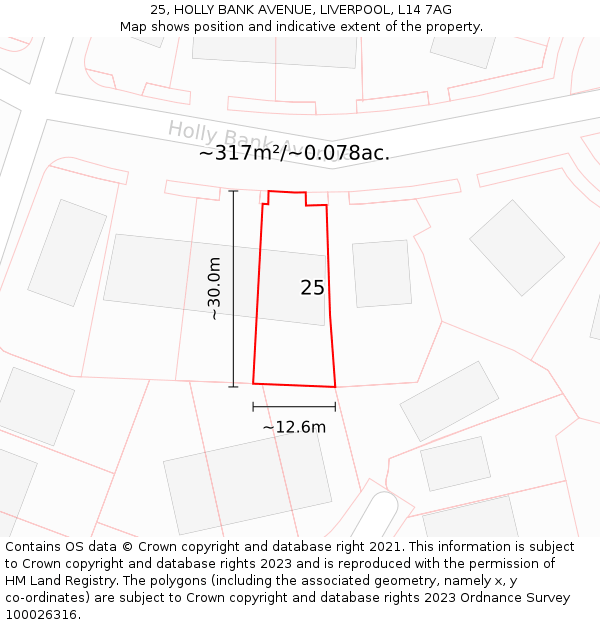 25, HOLLY BANK AVENUE, LIVERPOOL, L14 7AG: Plot and title map