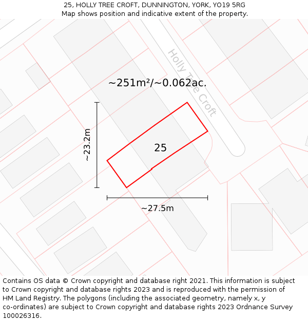 25, HOLLY TREE CROFT, DUNNINGTON, YORK, YO19 5RG: Plot and title map
