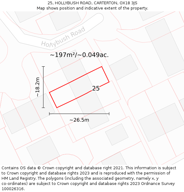 25, HOLLYBUSH ROAD, CARTERTON, OX18 3JS: Plot and title map