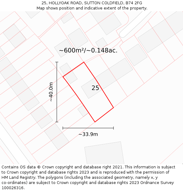 25, HOLLYOAK ROAD, SUTTON COLDFIELD, B74 2FG: Plot and title map