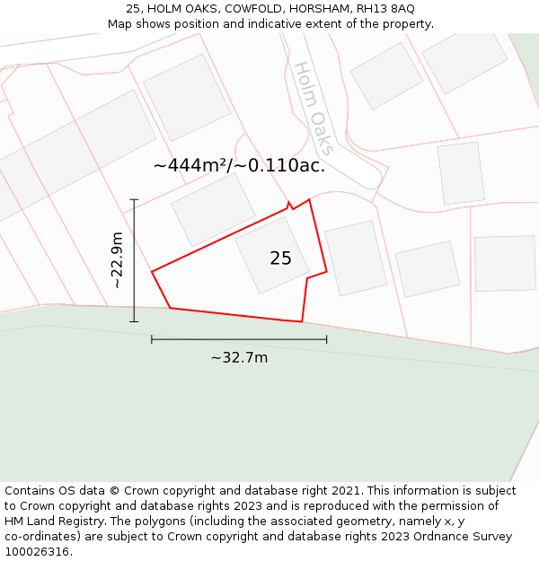 25, HOLM OAKS, COWFOLD, HORSHAM, RH13 8AQ: Plot and title map