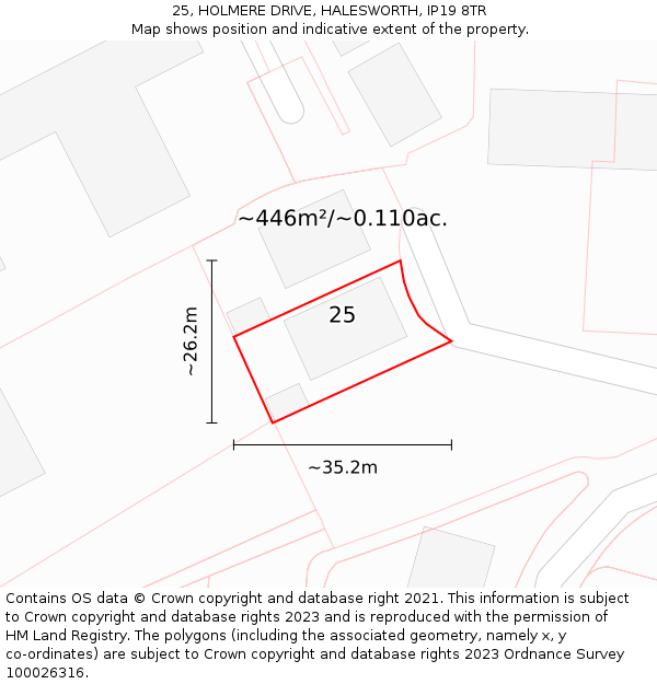 25, HOLMERE DRIVE, HALESWORTH, IP19 8TR: Plot and title map