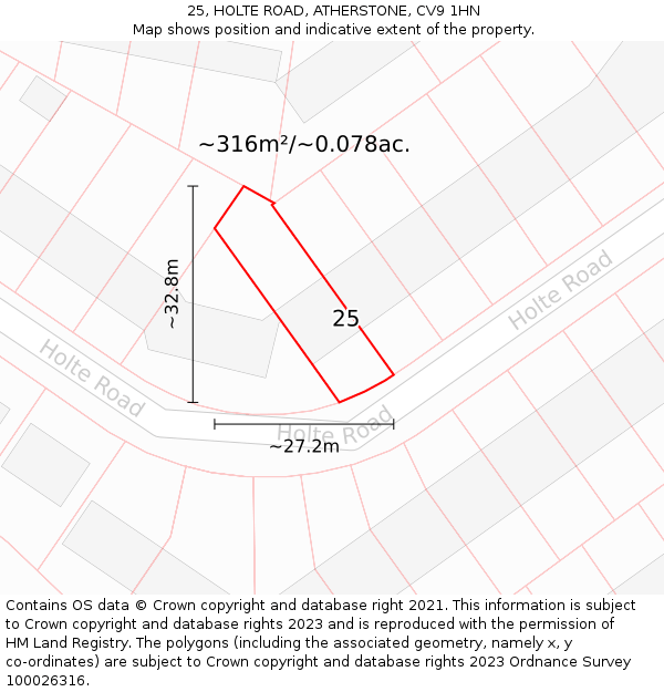 25, HOLTE ROAD, ATHERSTONE, CV9 1HN: Plot and title map