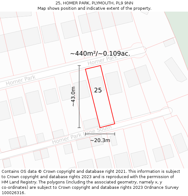 25, HOMER PARK, PLYMOUTH, PL9 9NN: Plot and title map