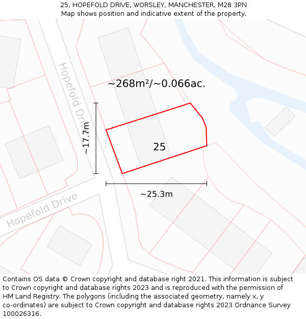 25, HOPEFOLD DRIVE, WORSLEY, MANCHESTER, M28 3PN: Plot and title map