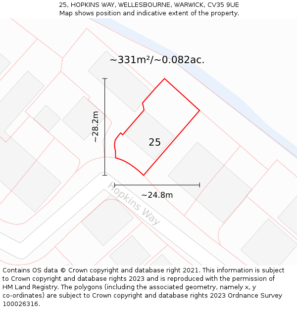 25, HOPKINS WAY, WELLESBOURNE, WARWICK, CV35 9UE: Plot and title map