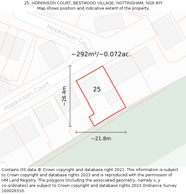 25, HOPKINSON COURT, BESTWOOD VILLAGE, NOTTINGHAM, NG6 8YY: Plot and title map