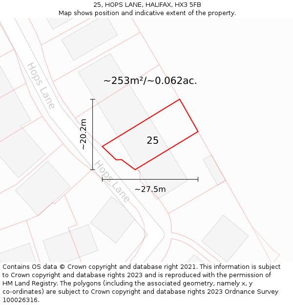 25, HOPS LANE, HALIFAX, HX3 5FB: Plot and title map