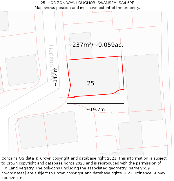 25, HORIZON WAY, LOUGHOR, SWANSEA, SA4 6PF: Plot and title map