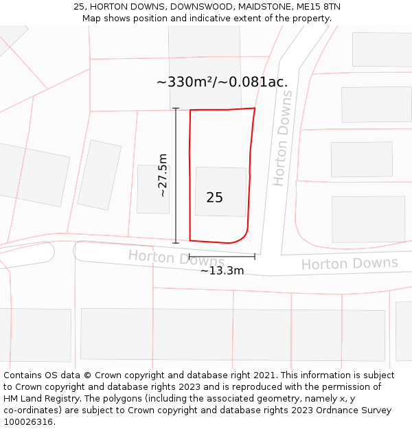 25, HORTON DOWNS, DOWNSWOOD, MAIDSTONE, ME15 8TN: Plot and title map